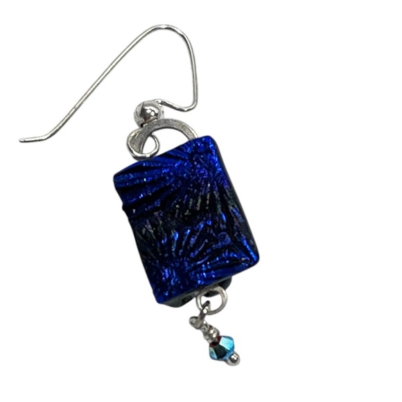 FUSED DICHROIC GLASS Multicolored Hand Crafted Artsy Dangle Earrings - Picture 6 of 13